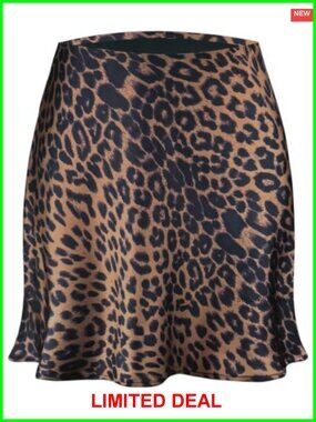 Women's Satin Mini Skirt Leopard Print High Waist Silk Short Skirts